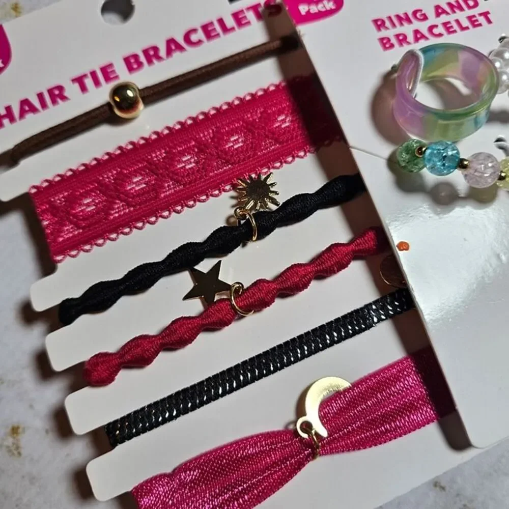 Hair Tie Bracelet Set + Ring & Bracelet Set | 10-Piece Lot | New on Card